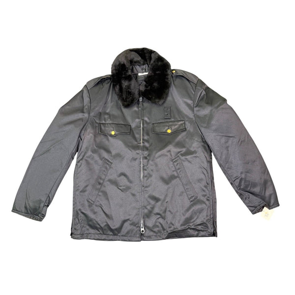 Vintage Mens Black Jacket W/ Faux Fur Collar Front Pockets & Gold Buttons Sz 42R