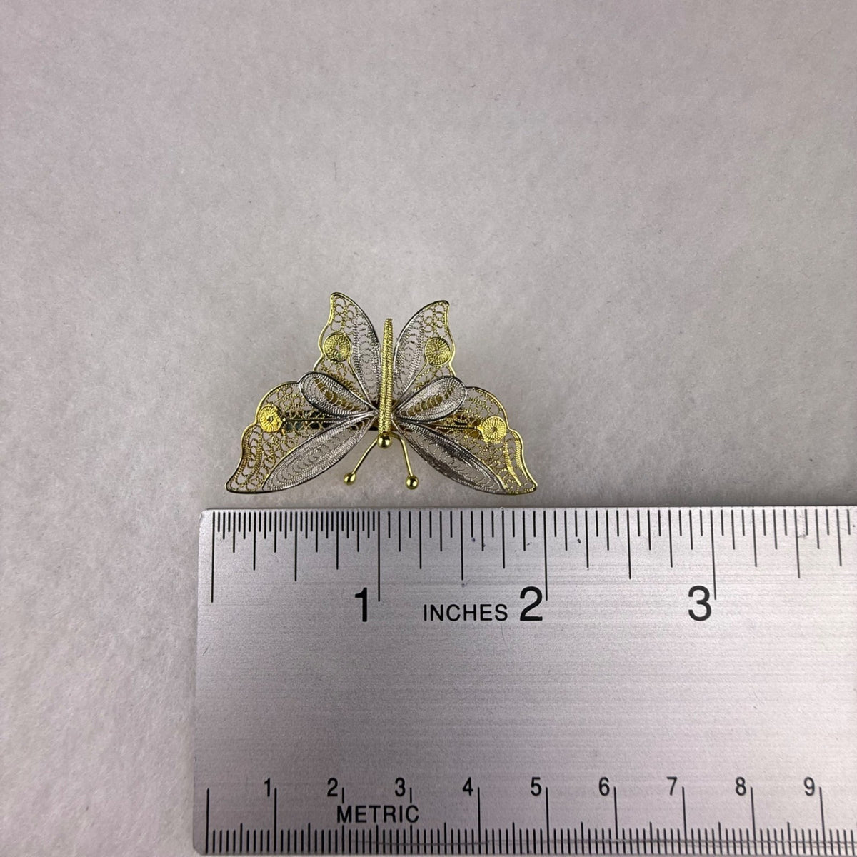 Sterling Silver & Gold Tone Filigree Butterfly Brooch 925 Intricate Vintage Desi