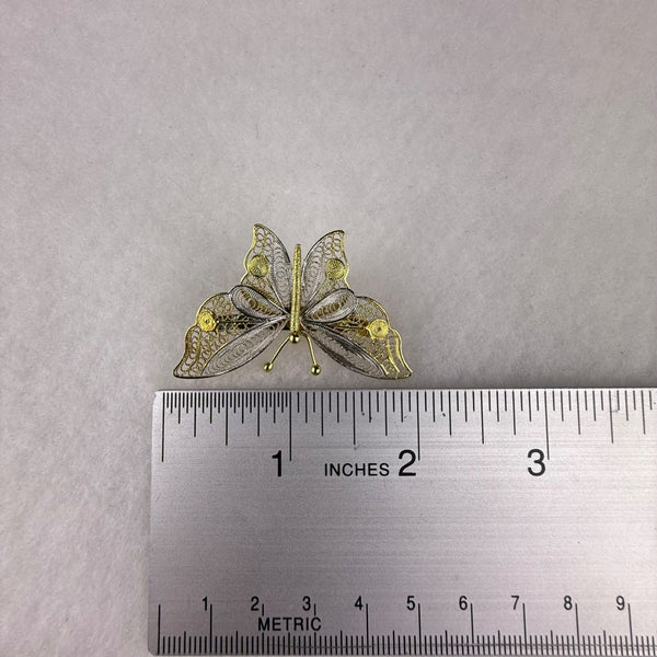 Sterling Silver & Gold Tone Filigree Butterfly Brooch 925 Intricate Vintage Desi