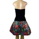 Morton Myles Womens Black Velvet Strapless Floral Metallic Mini Dress Size 8