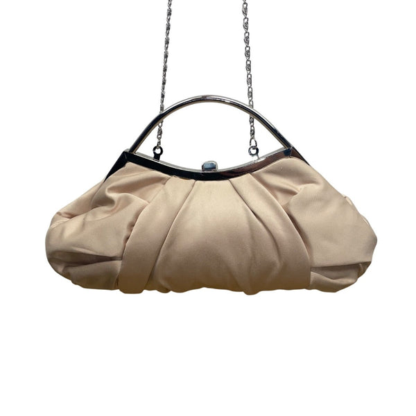 Lulu Townsend Women’s Beige Satin With Chain Strap  Pleated Clutch Evening Bag