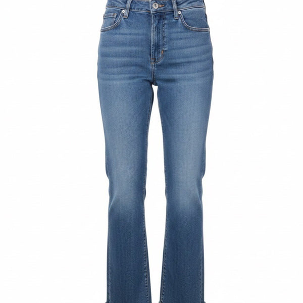 Zara Womens Blue Cotton Straight Leg Frayed Hem Jeans High Waist Denim Size 6