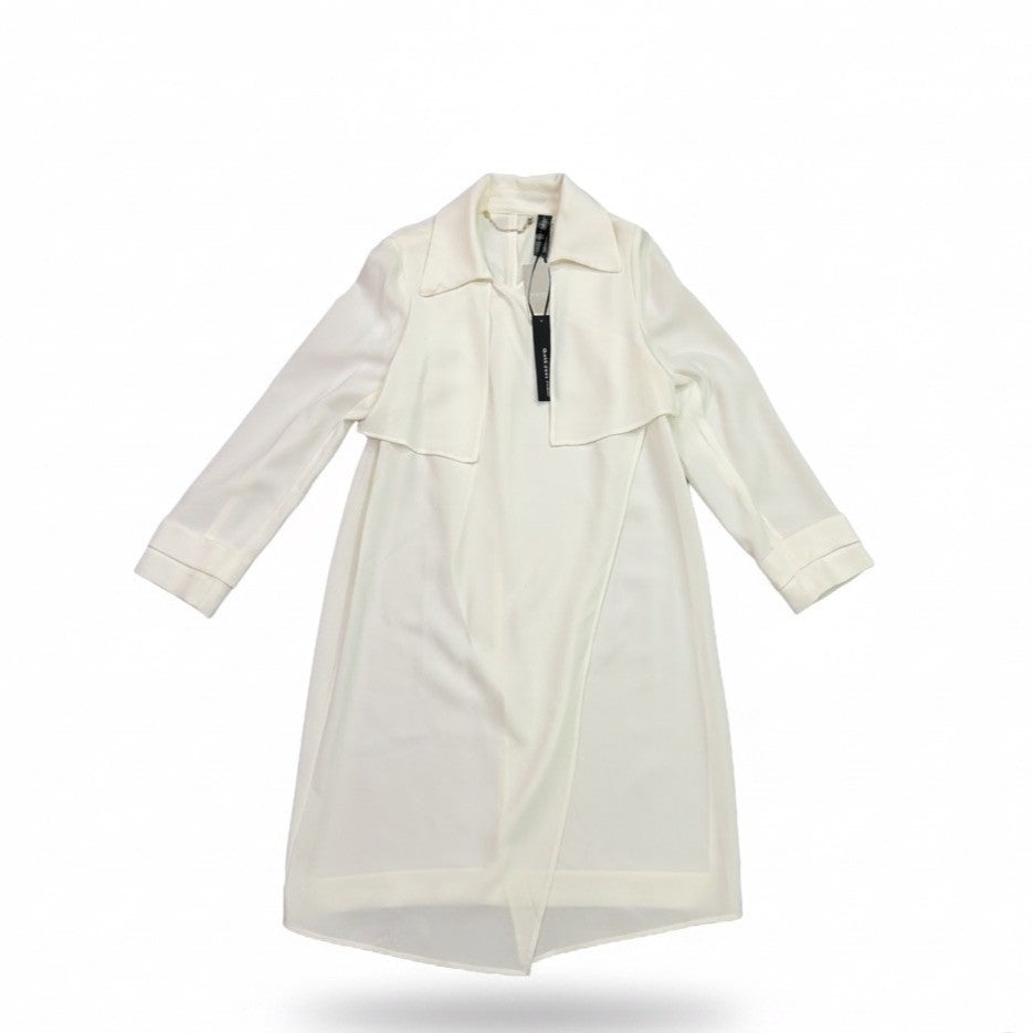 Black Label By Chicos Womens White Sheer Open-Front Trench Coat 69% Triacetate S