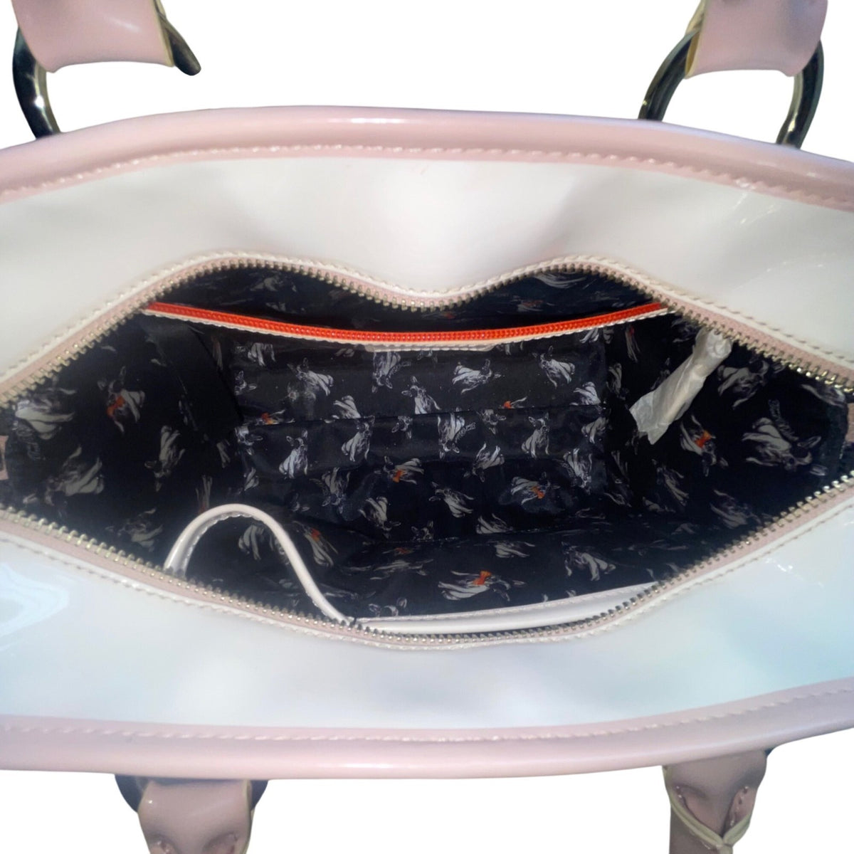 Ted Baker Women’s Pink & Cream Patent Stripe Detail Dual Top Handles Satchel