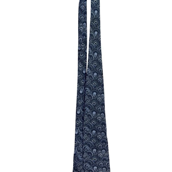 Henry Grethel Mens Blue 100% Italian Silk Tie Fan Feather Pattern