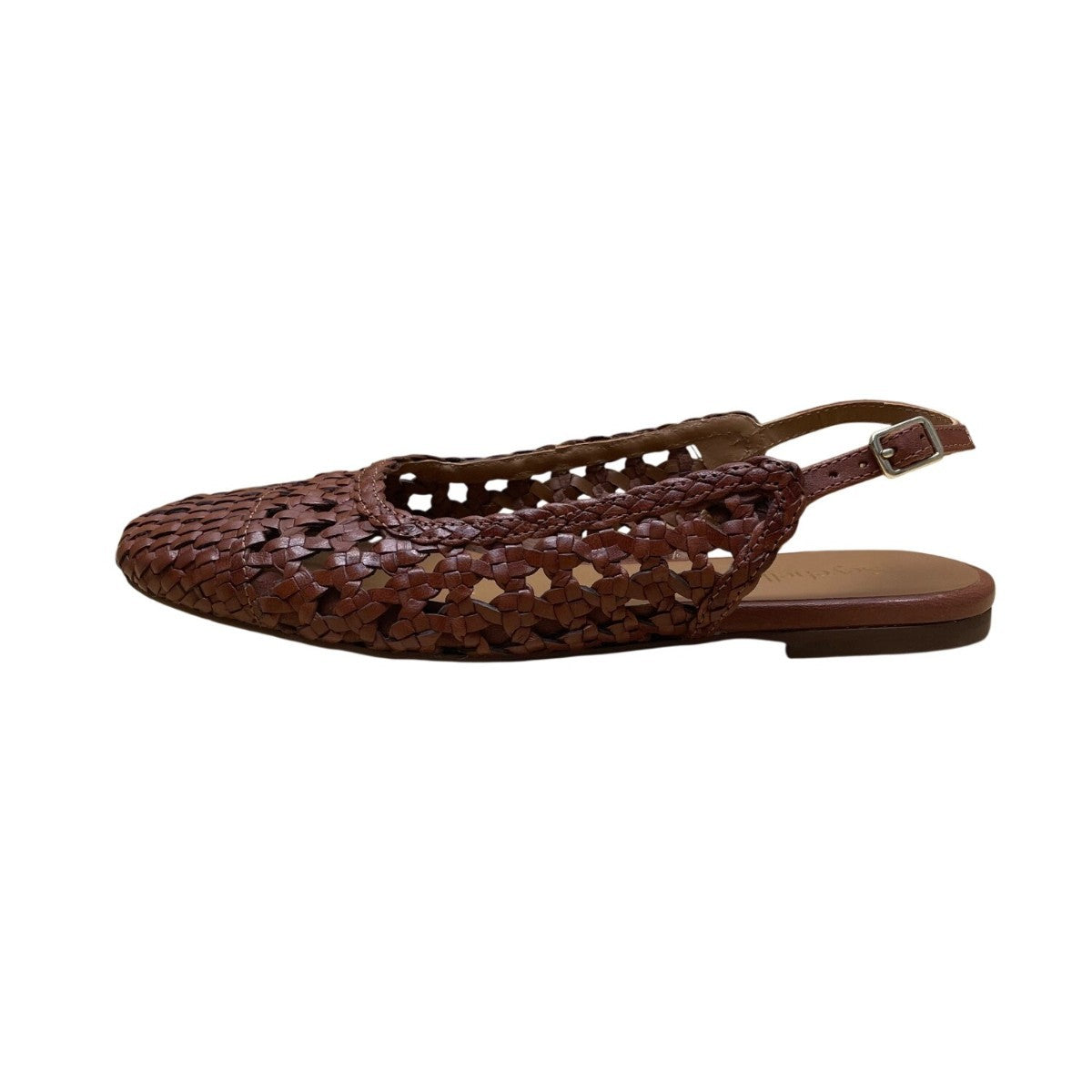 Seychelles Women’s Brown Leather Woven Buckle Closure Slingback Flats Size 8