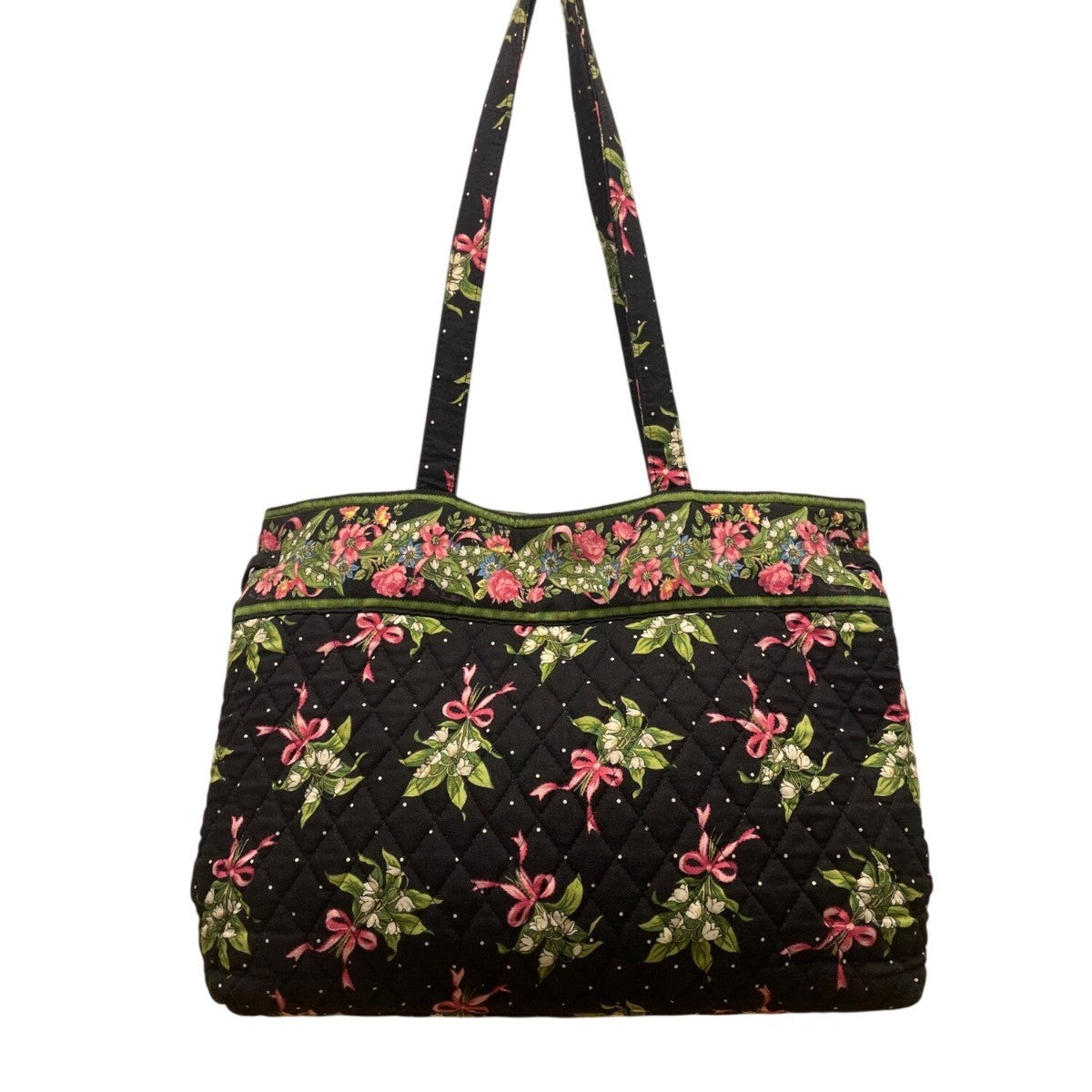 Vera Bradley Women’s Black & Green Quilted Cotton Floral Shoulder Tote Bag