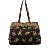 Vera Bradley Women’s Black & Green Quilted Cotton Floral Shoulder Tote Bag