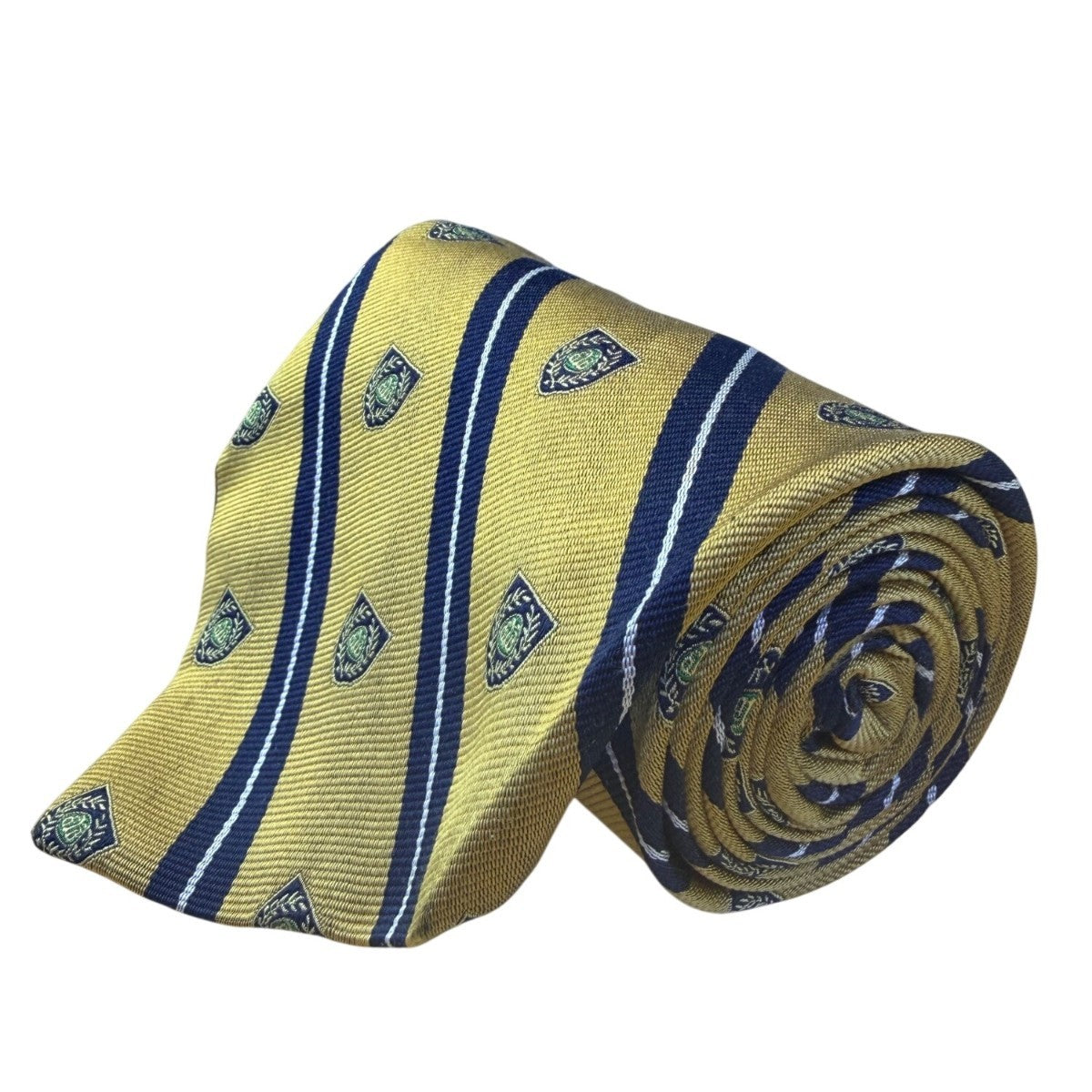 Brooks Brothers Mens Yellow & Blue Silk Striped Shield Pattern Tie