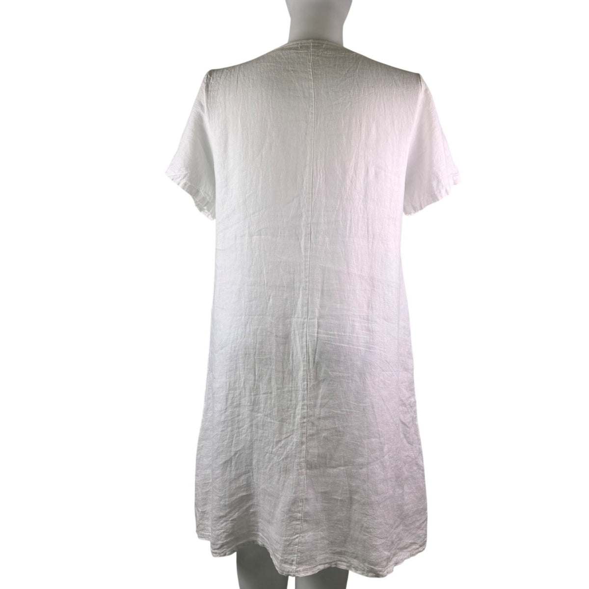 Made In Italy Womens White Linen Short Sleeve Midi Dress Pockets Relaxed Fit