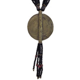 Vintage Multistrand Black & Gold Beaded Necklace With Round Pendant