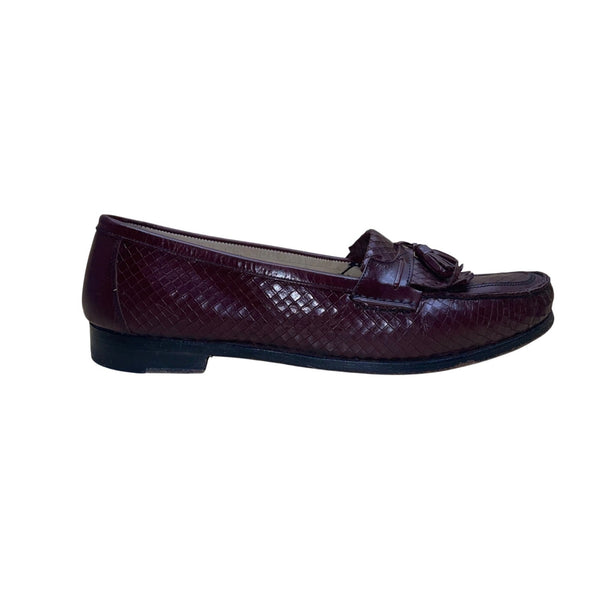 Johnston & Murphy Men’s Burgundy Leather Woven Tassel Loafer Shoes Sz 11.5M