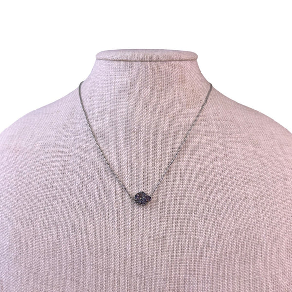 Kendra Scott Womens Silver Tone Drusy Pendant Necklace Adjustable Length Chain