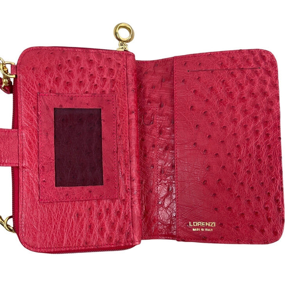 Lorenzi Women’s Cherry Red Leather Evening Bag with Gold Details Sz S