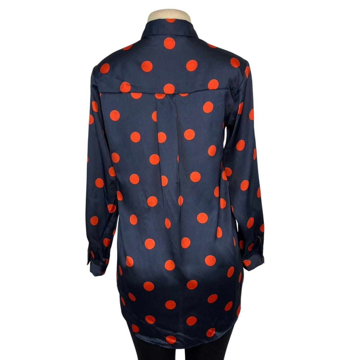 Zara Black & Red Polka Dot Long Sleeve Satin Button-Up Shirt Size M