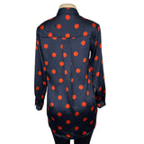 Zara Black & Red Polka Dot Long Sleeve Satin Button-Up Shirt Size M