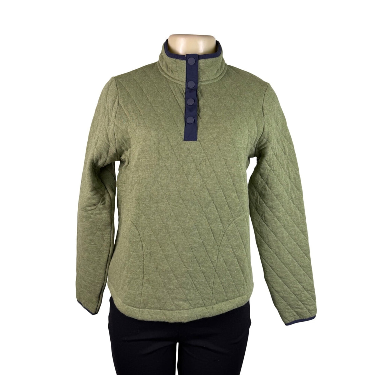 Orvis Womens Green Cotton Quilted 1/4 Snap Pullover Jacket Sz XS - New