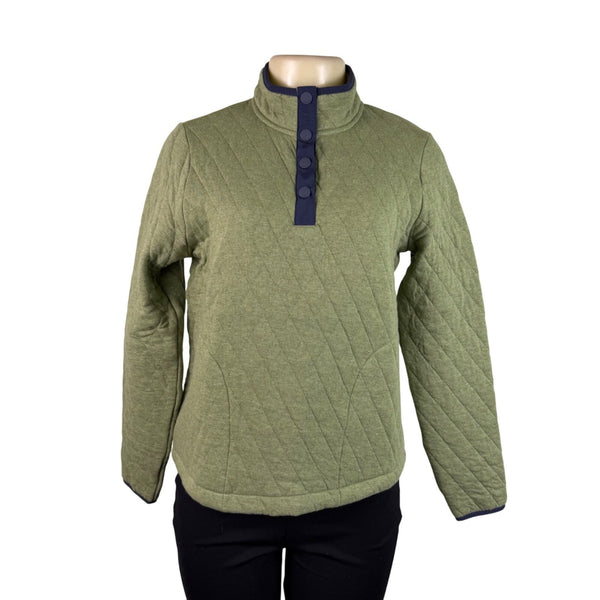 Orvis Womens Green Cotton Quilted 1/4 Snap Pullover Jacket Sz XS - New