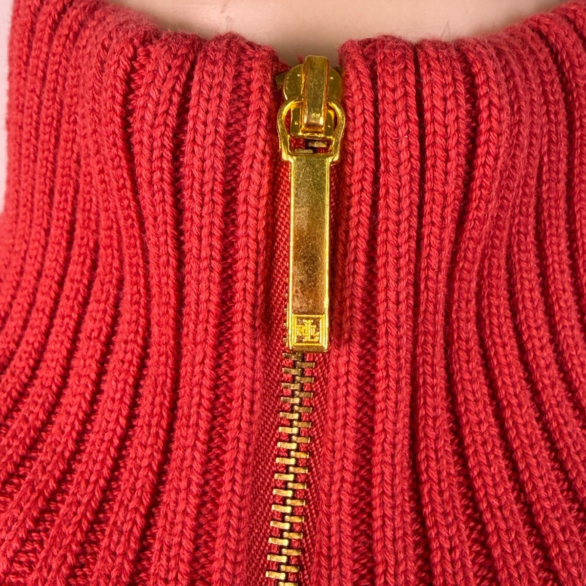Lauren Ralph Lauren Womens Red Cable Knit Full Zip Sweater With Pockets