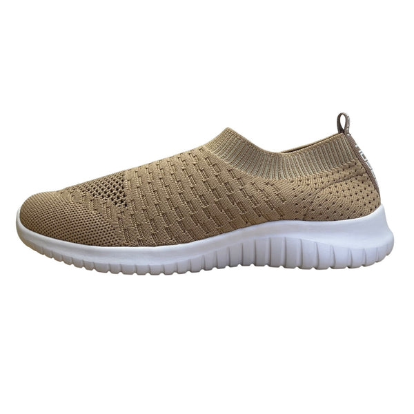 Tiosebon Women’s Beige Knit Breathable Slip-On Walking Sneakers Size US6/37EU
