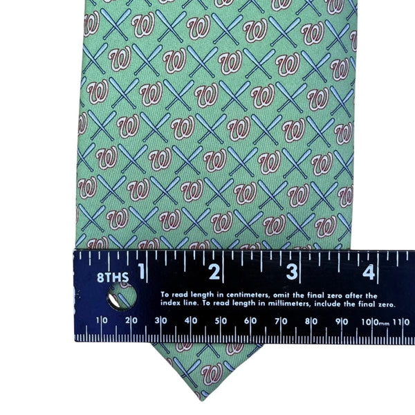 Vineyard Vines Mens Green 100% Silk Washington Nationals Logo Patterned Tie