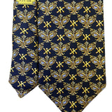 Korloff Mens Navy & Gold Silk Necktie Patterned Made In France Stylish Accessory