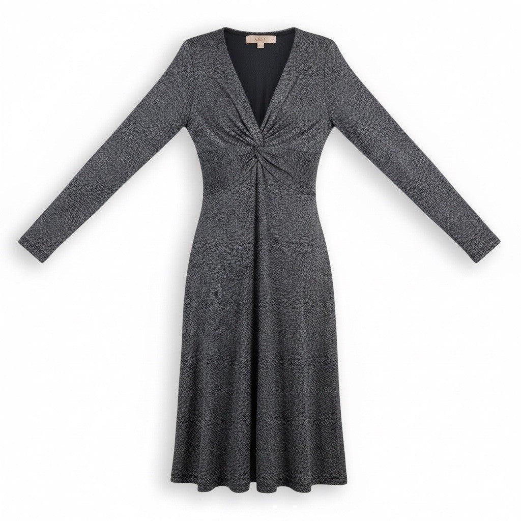Loft Womens Gray Black Knit Twist Front Dress Petite Size XSP