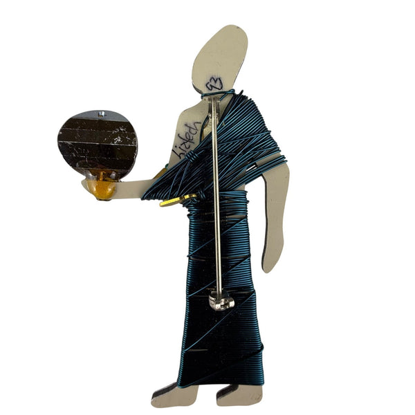 Liztech Gold Tone & Teal Figure Brooch Unique Wire Wrapped Beads Crystals