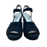 Anne Klein Women’s Black Suede Open Toe Buckle Strap Pearlina Heels Size 7.5 M