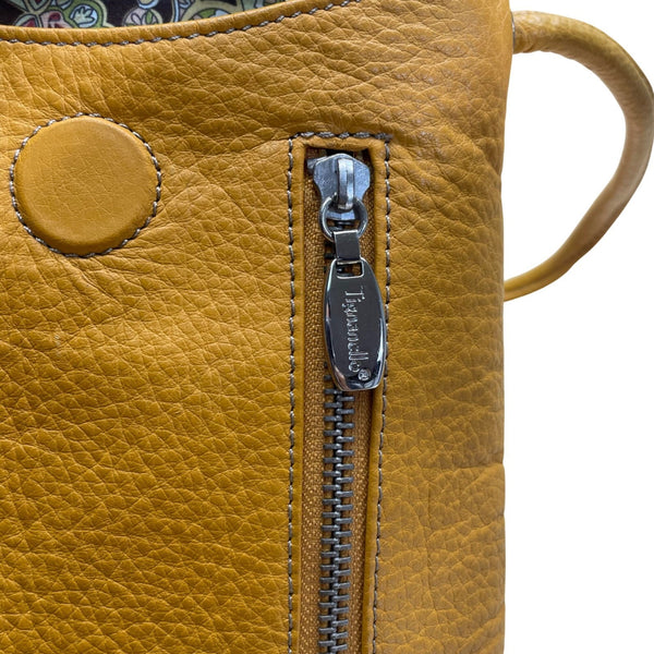 Tignanello Women’s Yellow Leather With Front Zip Pocket Crossbody Bag