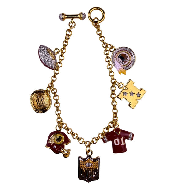 Danbury Mint Womens Gold Tone Football  Bracelet Washington Redskins Charms