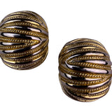 Carré Womens Gold Tone Metal Clip-On Earrings Textured & Ribbed Dome Vintage