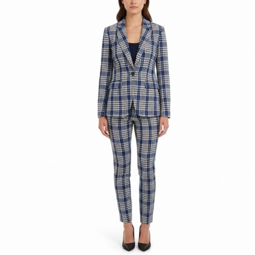 Banana Republic Womens Blue Black Plaid Pants Suit - Blazer & Slim Fit Sz 4 & 6