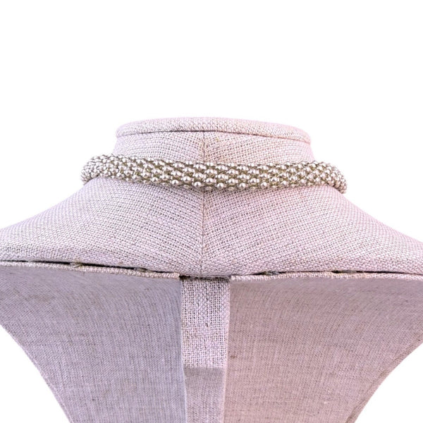 Vintage Silver Tone Mesh Choker Necklace Elegant Sculpted Bead Detail