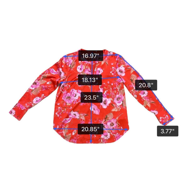 Talbots Women’s Red Floral Polyester Blend Long Sleeve V-Neck Blouse Sz M