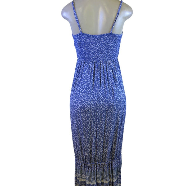 SO Womens Blue Rayon Floral Print Maxi Dress Size S