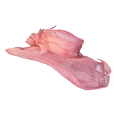 Pink Womens Organza Wide Brim Flower Fascinator Hat Lightweight Elegant Sun Hat