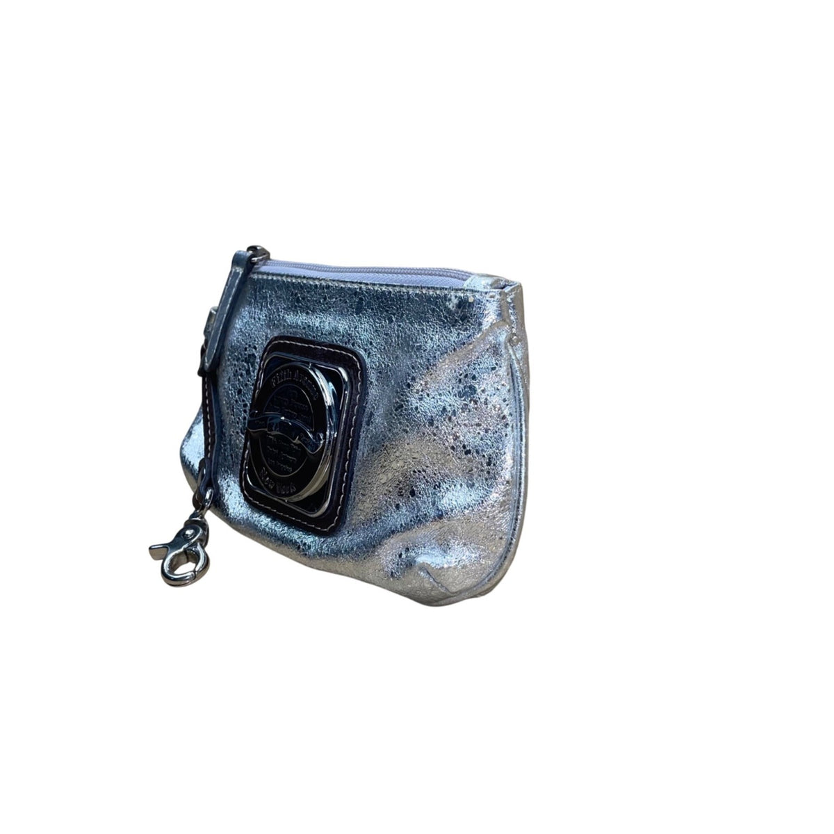 Kathy Van Zeeland Women’s Silver Metallic Logo Detail Small Wristlet Handbag