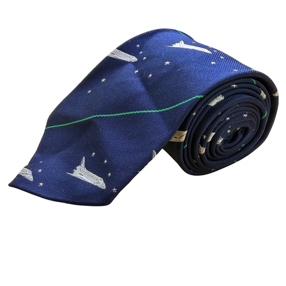 Smithsonian Mens Navy Silk/Poly Space Shuttle Tie Blue Starry NASA Design