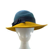 Dockin Womens Green & Yellow Wool Felt Cloche Hat Ribbon Accent Chic