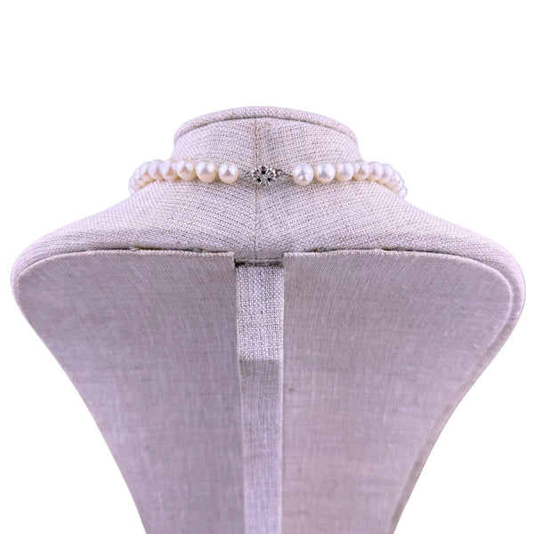 Freshwater Pearl Womens White Necklace Silver-Tone Clasp Art Deco Style 
