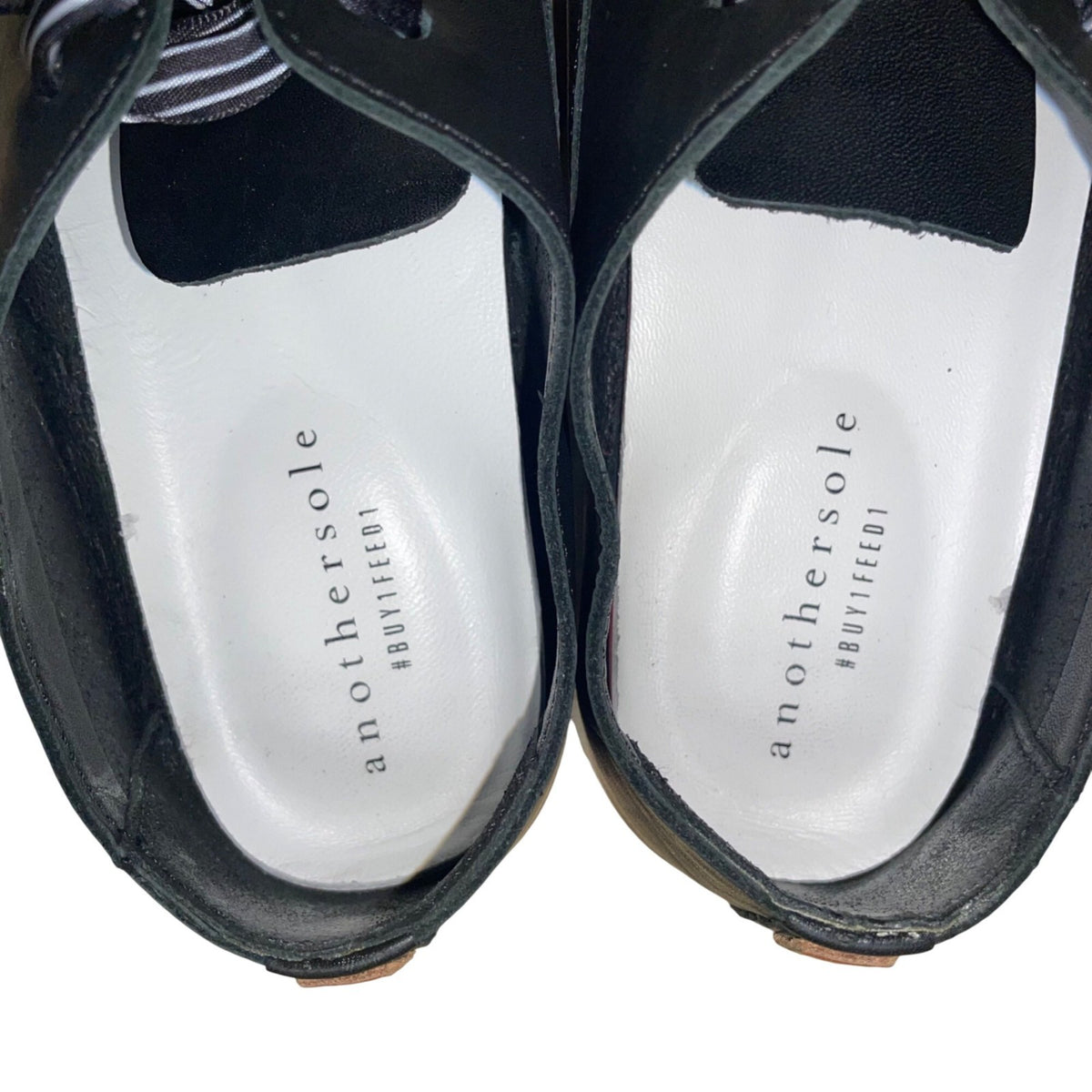 Anothersole Women’s Black Leather Rubber Sole Ribbon Lace Up Flats Size 5.5US