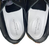 Anothersole Women’s Black Leather Rubber Sole Ribbon Lace Up Flats Size 5.5US