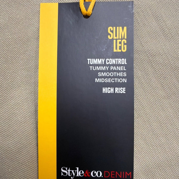 Style & Co Womens Khaki Slim Leg Tummy Control High Rise Pants Size 16P