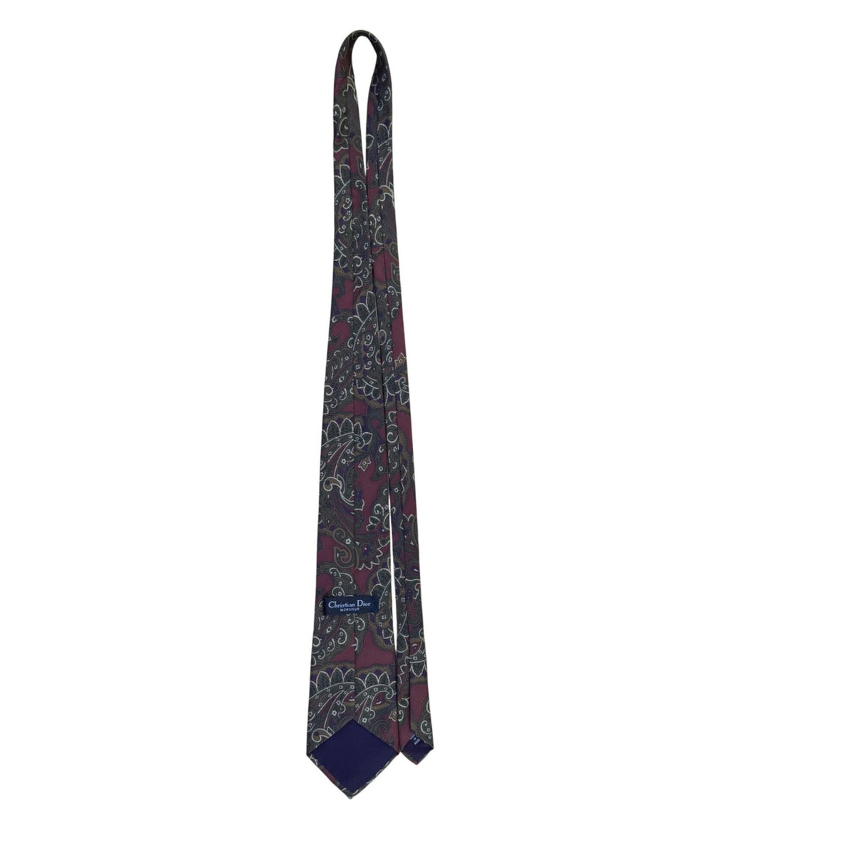 Christian D Mens Burgundy Green Paisley Silk Tie Fabric Woven Italy Made USA