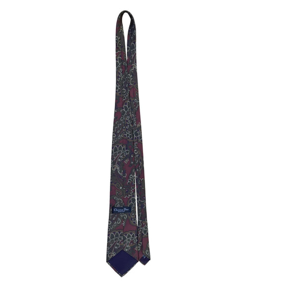 Christian D Mens Burgundy Green Paisley Silk Tie Fabric Woven Italy Made USA