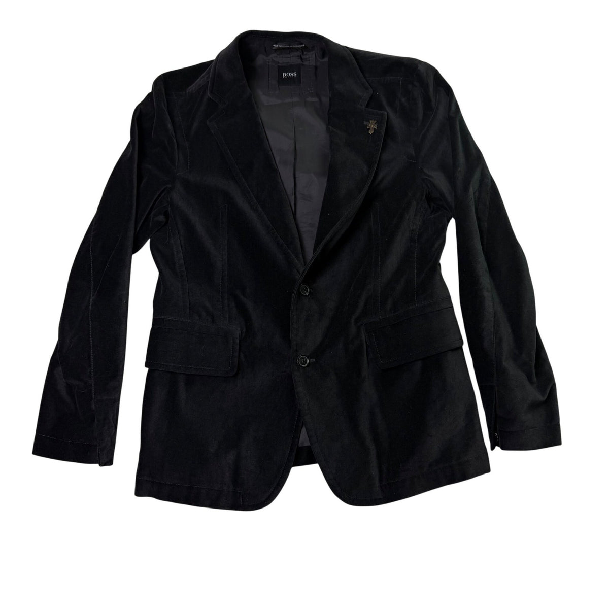 Boss Mens Black Cotton Blazer Jacket Two-Button Style W/ Lining Detail Size 40R