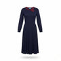 Draper James Womens Navy Pleated Dress With Red Trim Bow Accent Size M