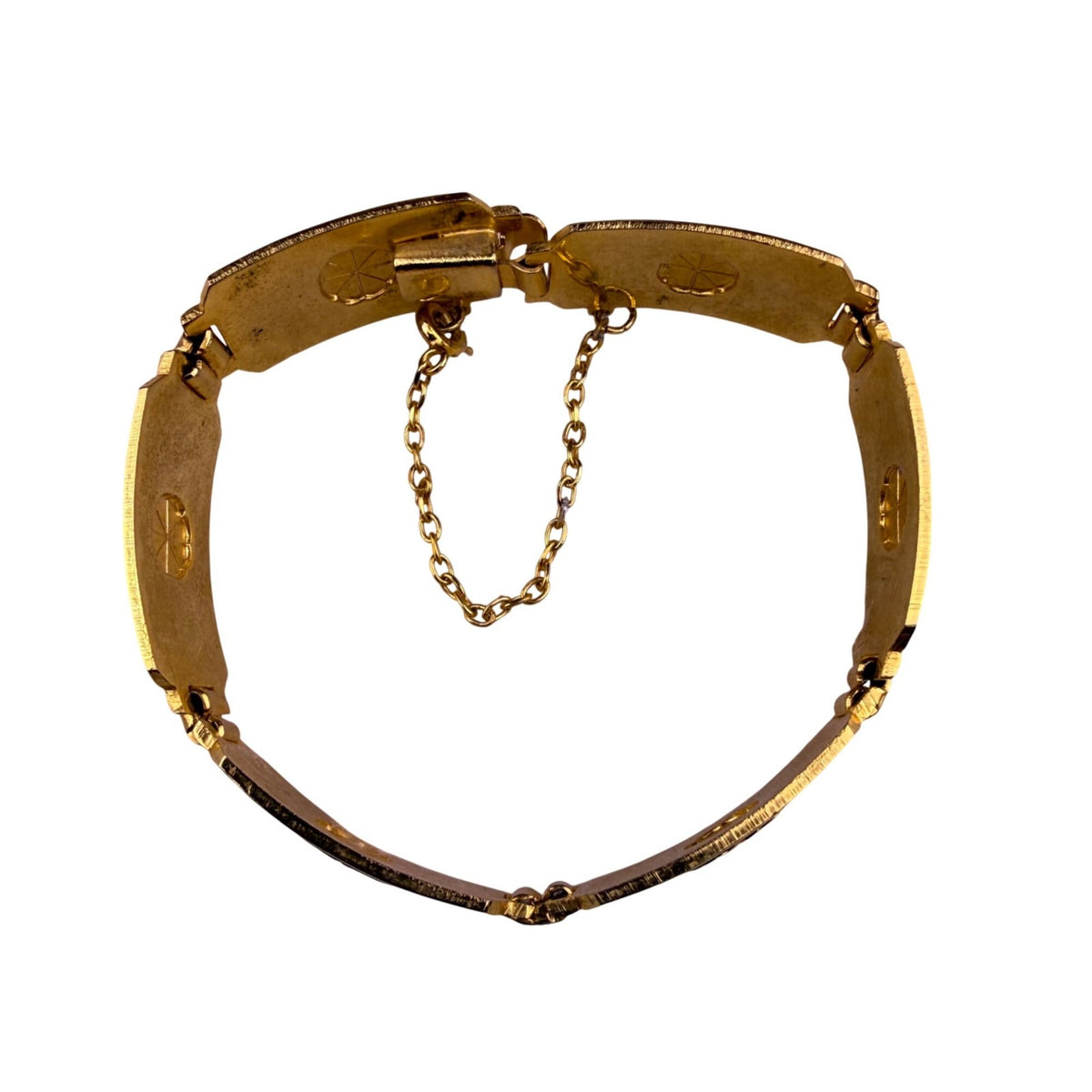 Gold Tone & Black Enamel Floral Bracelet Ladies Handcrafted Spain Safety Clasp