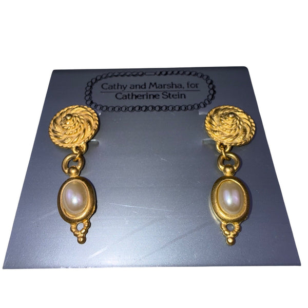 Catherine Stein Womens Gold Tone Faux Pearl Dangle Earrings Elegant Style